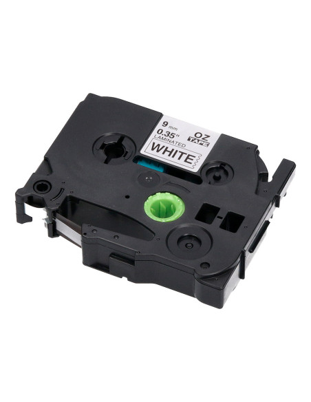 Cinta q-connect tze-221 blanco-negro 9mm longitud 8 mt