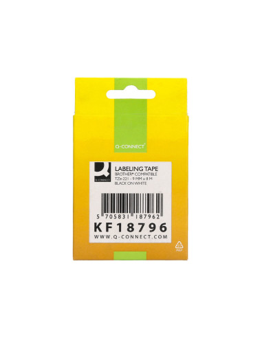 Cinta q-connect tze-221 blanco-negro 9mm longitud 8 mt