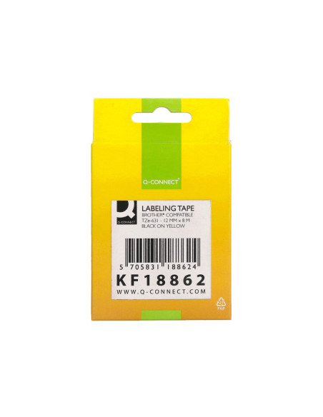 Cinta q-connect tze-631 amarillo-negro 12mm longitud 8 mt