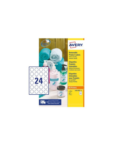 Etiqueta adhesiva avery blanca redonda removible para laser ink-jet fotocopiadora 37 mm caja de 600 unidades