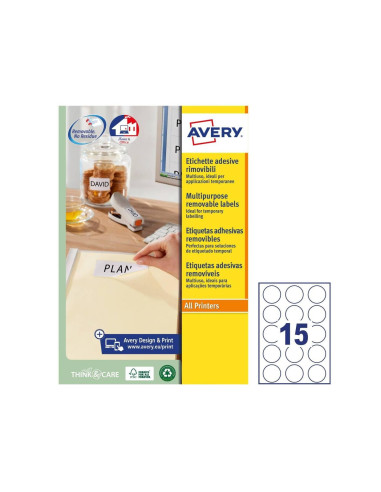 Etiqueta adhesiva avery blanca redonda removible para laser ink-jet fotocopiadora 51 mm caja de 375 unidades