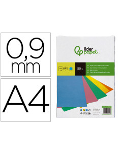 Tapa encuadernacion liderpapel carton a4 0,9mm azul fluor paquete de 50 unidades