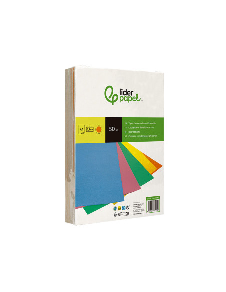 Tapa encuadernacion liderpapel carton a4 0,9mm naranja fluor paquete de 50 unidades