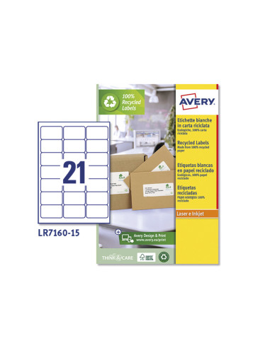Etiqueta adhesiva avery blanca permanente reciclada 100% laser 63,5x38,1 mm caja de 315 unidades