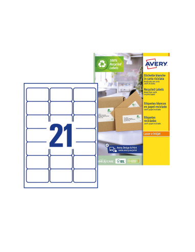 Etiqueta adhesiva avery blanca permanente reciclada 100% laser 63,5x38,1 mm caja de 315 unidades