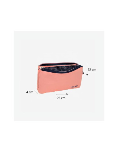 Bolso escolar portatodo milan 1918 collection 3 cremalleras y 5 compartimentos rosa 215x35x125 mm