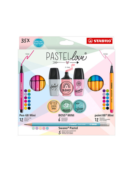 Set stabilo pastel love mini world pen 68 / point 88 / boss / swano 35 unidades surtidas