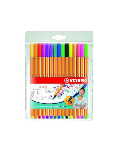 Rotulador stabilo punta de fibra point 88 estuche de 15 unidades colores surtidos + 5 colores neon