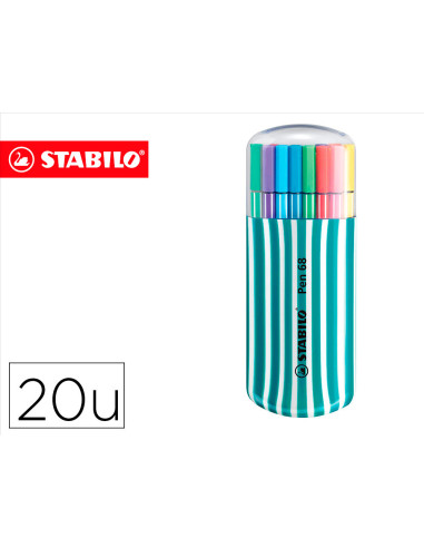 Rotulador stabilo punta de fibra pen 68 zebrui turquesa estuche de 20 unidades colores surtidos