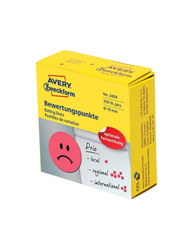 Etiqueta adhesiva avery smile rojo triste 19 mm rollo de 250 unidades