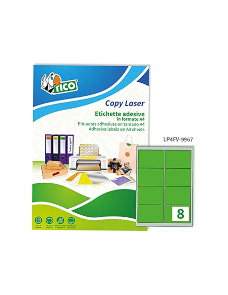 Etiqueta adhesiva tico verde f luorescentes permanente fsc laser/inkjet/fotocopia 99,1x67,7 mmcaja de 560 unidades