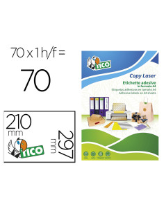 Etiqueta adhesiva tico amarill o fluorescentes permanente fsclaser/inkjet/fotocopia 210x297mm caja de 70 unidades
