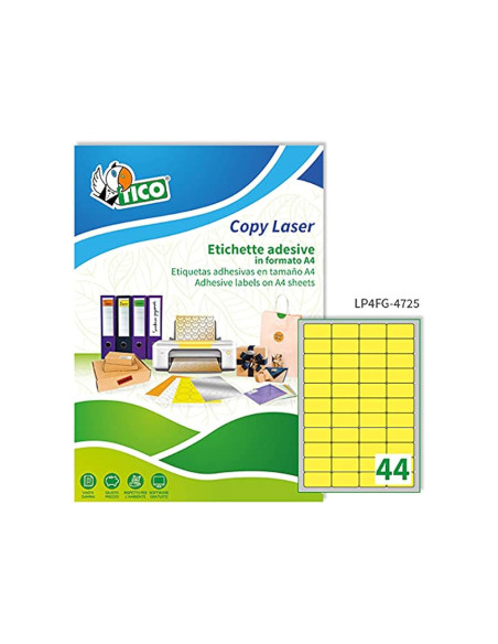Etiqueta adhesiva tico amarill o fluorescentes permanente fsclaser/inkjet/fotocopia 47,5x25,5 mm caja de 3080 unidades
