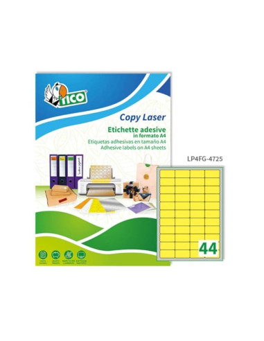 Etiqueta adhesiva tico amarill o fluorescentes permanente fsclaser/inkjet/fotocopia 47,5x25,5 mm caja de 3080 unidades