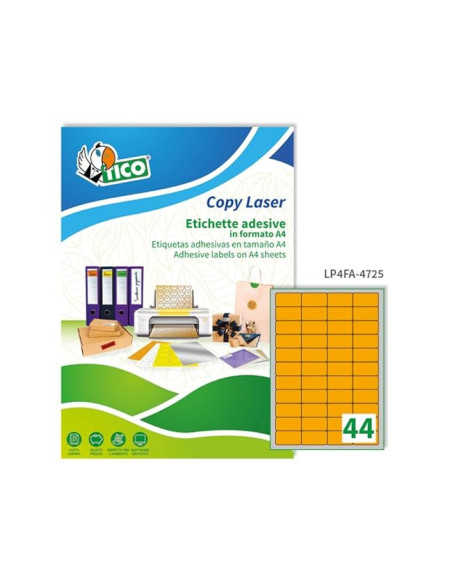 Etiqueta adhesiva tico naranja fluorescentes permanente fsclaser/inkjet/fotocopia 47,5x25,5 mm caja de 3080 unidades