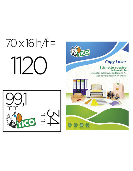 Etiqueta adhesiva tico verde f luorescentes permanente fsc laser/inkjet/fotocopia 99,1x34 mmcaja de 1120 unidades