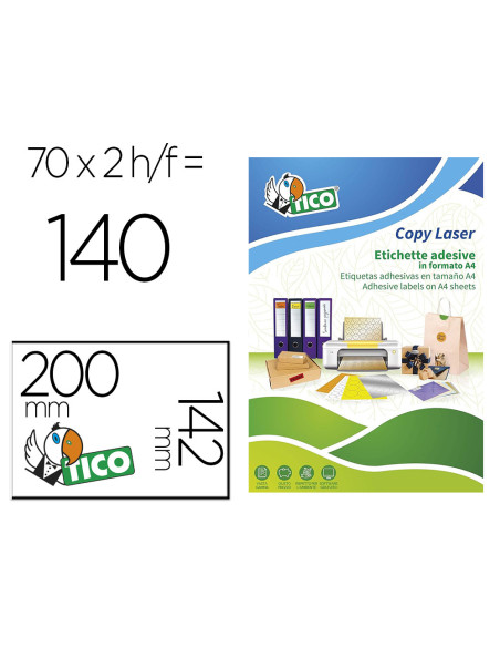 Etiqueta adhesiva tico naranja fluorescentes permanente fsclaser/inkjet/fotocopia 200x142mm caja de 140 unidades