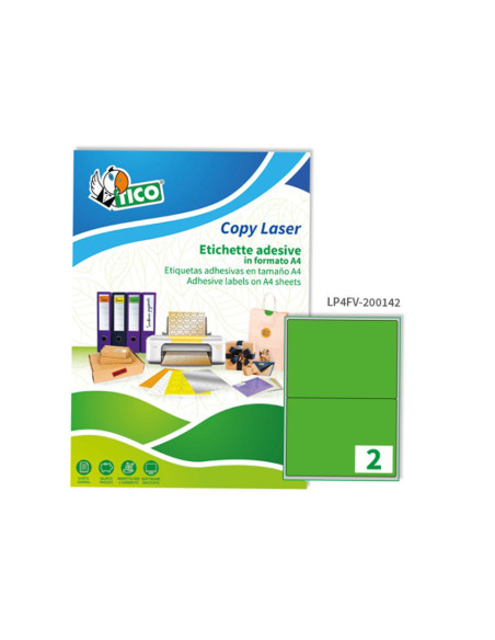 Etiqueta adhesiva tico verde f luorescentes permanente fsc laser/inkjet/fotocopia 200x142 mmcaja de 140 unidades