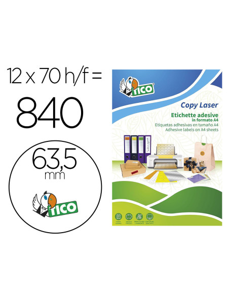 Etiqueta adhesiva tico verde f luorescentes permanente fsc laser/inkjet/fotocopia redonda 63,5mm caja de 840 unidades