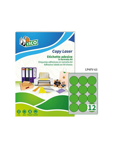 Etiqueta adhesiva tico verde f luorescentes permanente fsc laser/inkjet/fotocopia redonda 63,5mm caja de 840 unidades