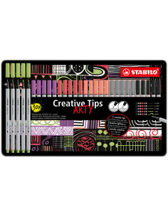 Rotulador stabilo creative tips arty line pastel 5 puntas diferentes por color estuche metalico de 30