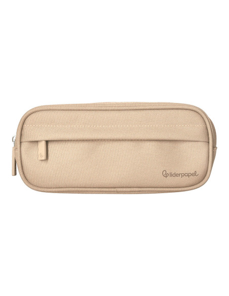 Estuche portatodo liderpapel classic ovalado 2 cremalleras con bolsillo delantero 210x90mm crema