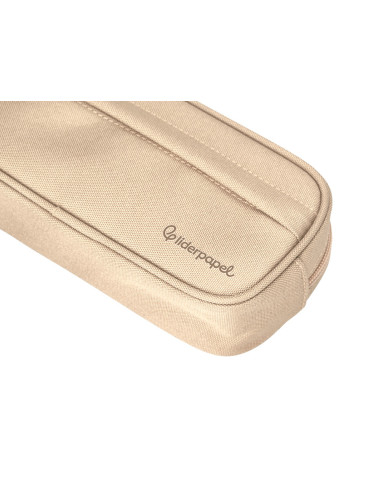 Estuche portatodo liderpapel classic ovalado 2 cremalleras con bolsillo delantero 210x90mm crema