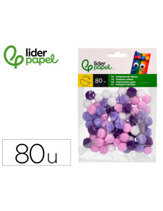 Pompones de colores liderpapel 1,5 cm tonalidades violeta bolsa con 80 unidades