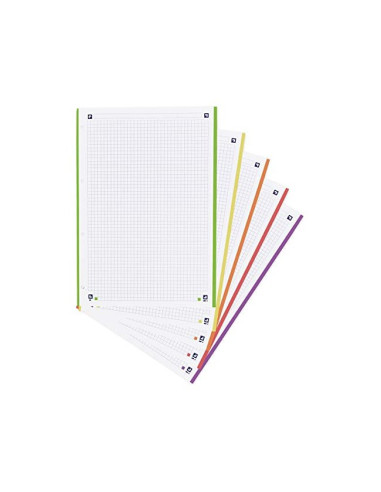 Recambio oxford din a4 200+50 hojas gratis cuadro 5 mm 4 taladros con banda 5 colores vivos
