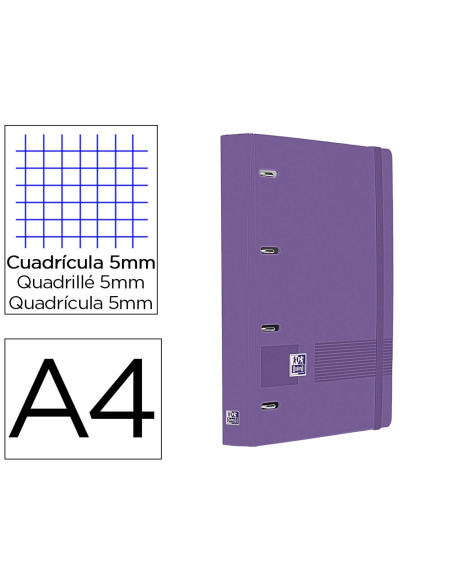 Carpeta 4 anillas oxford europeanbinder live&go tapa polifoam din a4 + recambio 120 hojas cuadro 5 mm lila