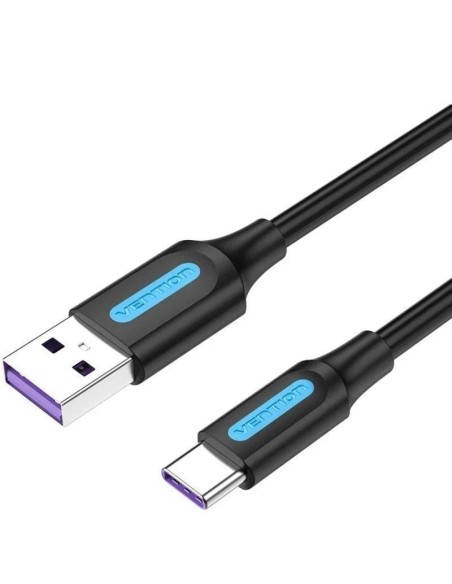 Cable USB 2.0 Tipo-C Vention CORBD/ USB Macho - USB Tipo-C Macho/ Hasta 100W/ 480Mbps/ 50cm/ Negro