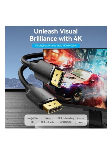 Cable Conversor Vention HAKBH/ DisplayPort Macho - DisplayPort 4K Macho/ 2m/ Negro
