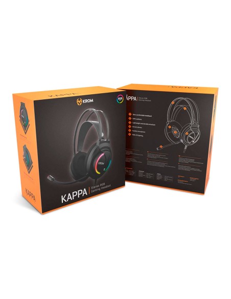 Auricular krom kappa gaming estereo con microfono flexible iluminacion led rgb rainbow longitud cable 210 cm