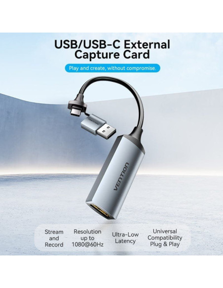 Conversor HDMI 4K 60Hz Vention ACWHA/ HDMI Hembra / USB Macho - USB Tipo-C Macho/ 480Mbps/ 10cm/ Negro