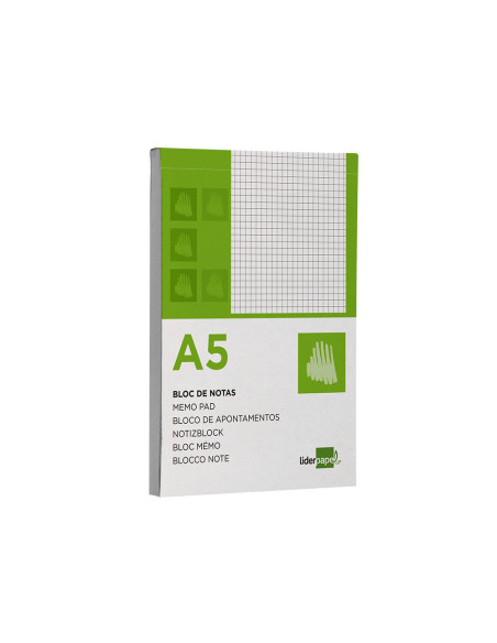 Bloc notas liderpapel cuadro 4mm a5 80 hojas 60g/m2 perforado