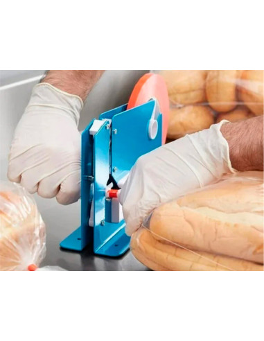 Maquina cierra bolsa q-connect metalica pintada color azul