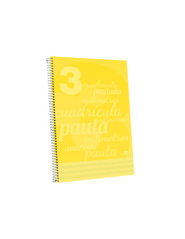 Cuaderno espiral liderpapel folio pautaguia tapa plastico 80h 75gr cuadro pautado 3mm con margen color amarillo