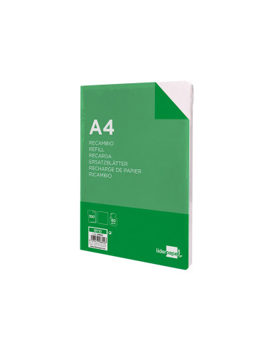 Recambio liderpapel a4 100 hojas 60g/m2 liso sin margen 4 taladros