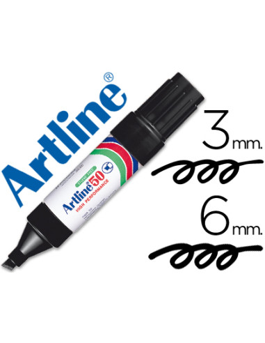 Rotulador artline marcador permanente ek-50 negro punta biselada 6 mm papel metal y cristal