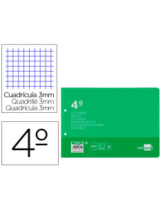 Recambio liderpapel cuarto apaisado 100 h 2tca-06 cuadro 3 mm 2 taladros con margen