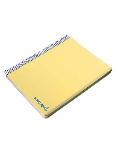 Cuaderno espiral liderpapel a4 micro wonder tapa plastico 120h 90 gr cuadro 5 mm 5 banda4 taladros color amarillo