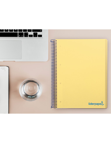 Cuaderno espiral liderpapel a4 micro wonder tapa plastico 120h 90 gr cuadro 5 mm 5 banda4 taladros color amarillo