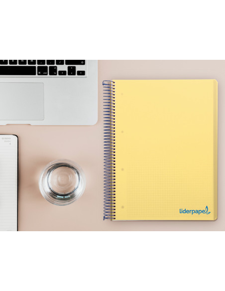Cuaderno espiral liderpapel a4 micro wonder tapa plastico 120h 90 gr cuadro 5 mm 5 banda4 taladros color amarillo