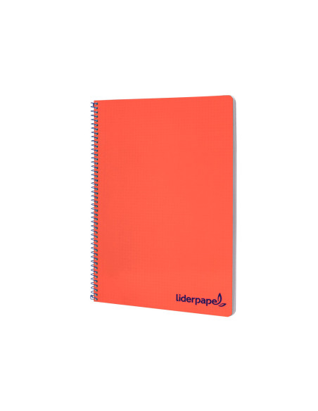 Cuaderno espiral liderpapel a4 wonder tapa plastico 80h 90gr cuadro 4mm con margen color rojo
