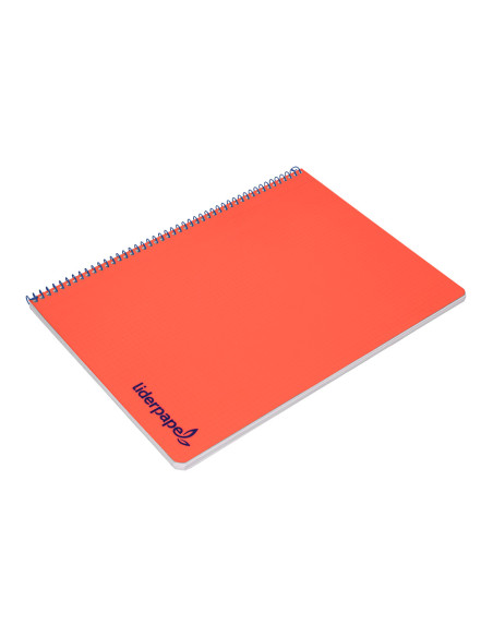 Cuaderno espiral liderpapel a4 wonder tapa plastico 80h 90gr cuadro 4mm con margen color rojo