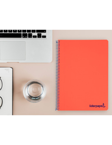 Cuaderno espiral liderpapel a4 wonder tapa plastico 80h 90gr cuadro 4mm con margen color rojo