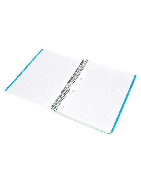 Cuaderno espiral liderpapel a5 micro wonder tapa plastico 120h 90g cuadro 5mm 5 bandas 6 taladros color verde