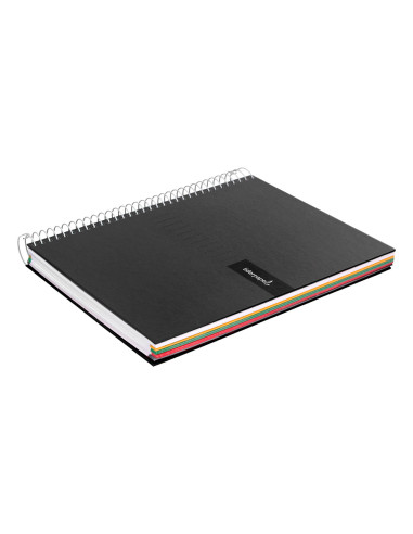 Cuaderno espiral liderpapel a4 micro crafty tapa forrada 120h 90 gr cuadro 5 mm 5 bandas 4 colores color negro