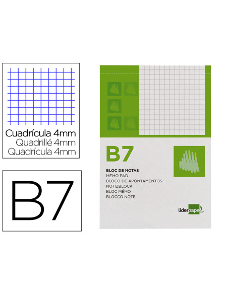 Bloc notas liderpapel cuadro 4mm b7 80 hojas 60g/m2 perforado