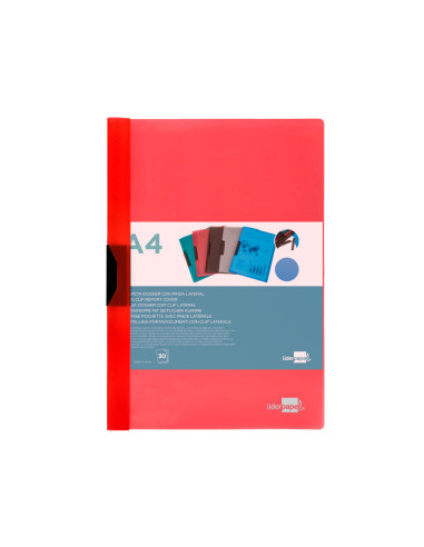 Carpeta liderpapel dossier pinza lateral polipropileno din a4 rojo translucido 30 hojas pinza deslizante